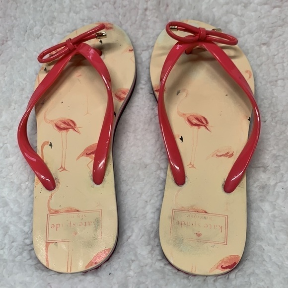 Kate Spade Flamingo Flip Flops With Charm - Cream/Pink/Black, Size 7 - Picture 3 of 8